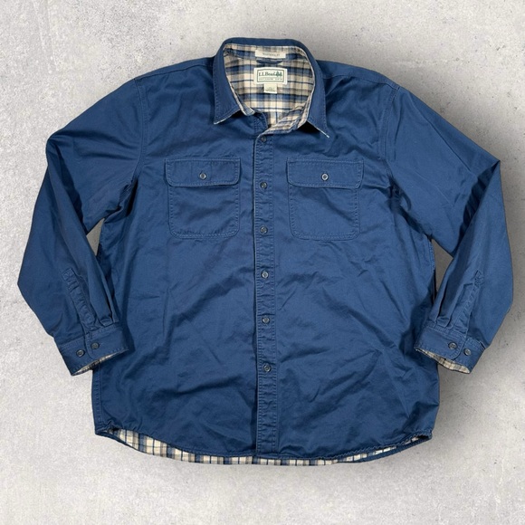 L.L. Bean Other - LL Bean Hurricane Flannel Lined Canvas Button Up Pocket Shirt Navy Mens XL Reg